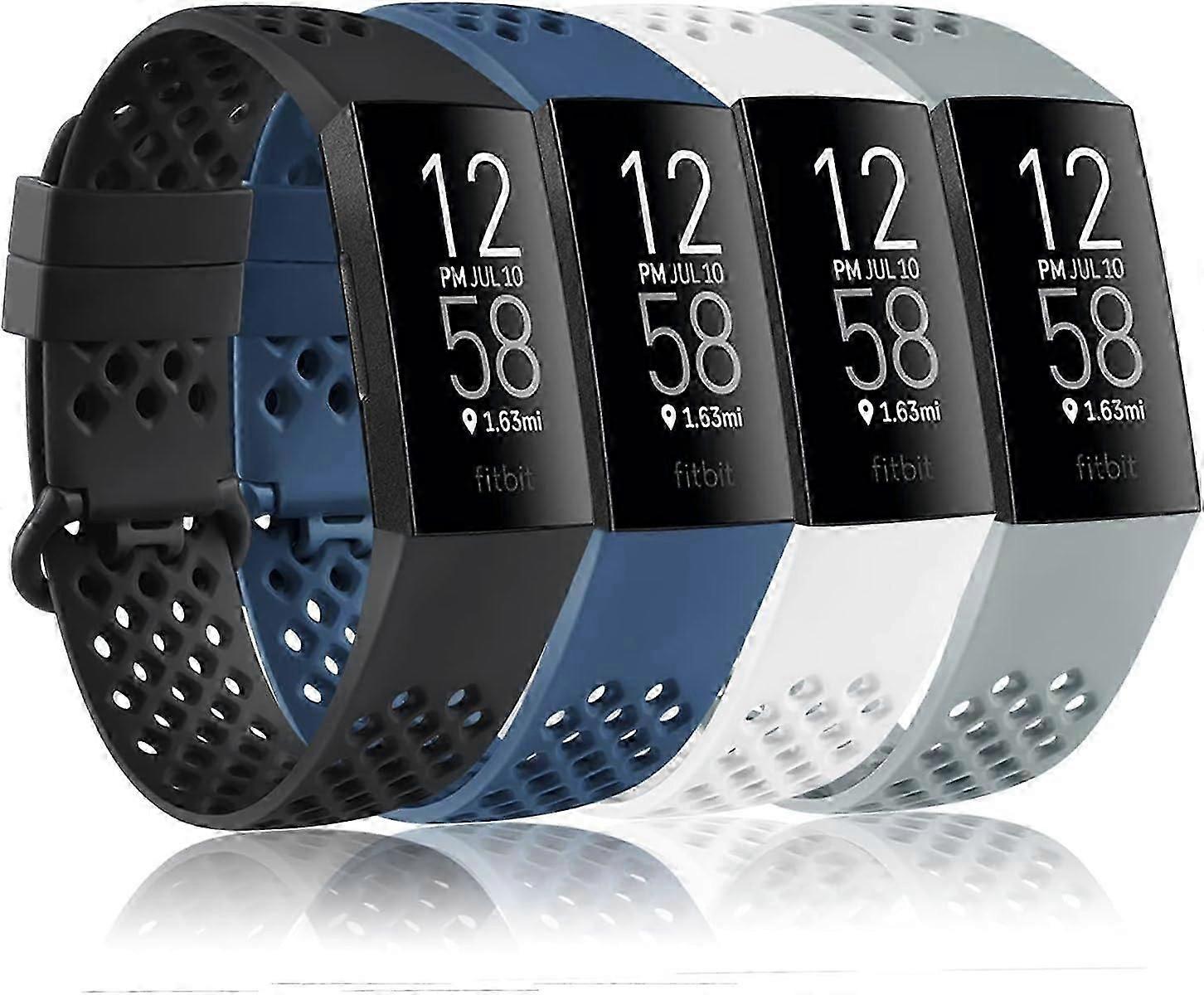 4 Pack Sport Bands Compatible with Fitbit Charge 4 Bands and Fitbit Charge 3 Bands Silicone Replacement Wristbands ,Small, Blue/Black/Gray/White