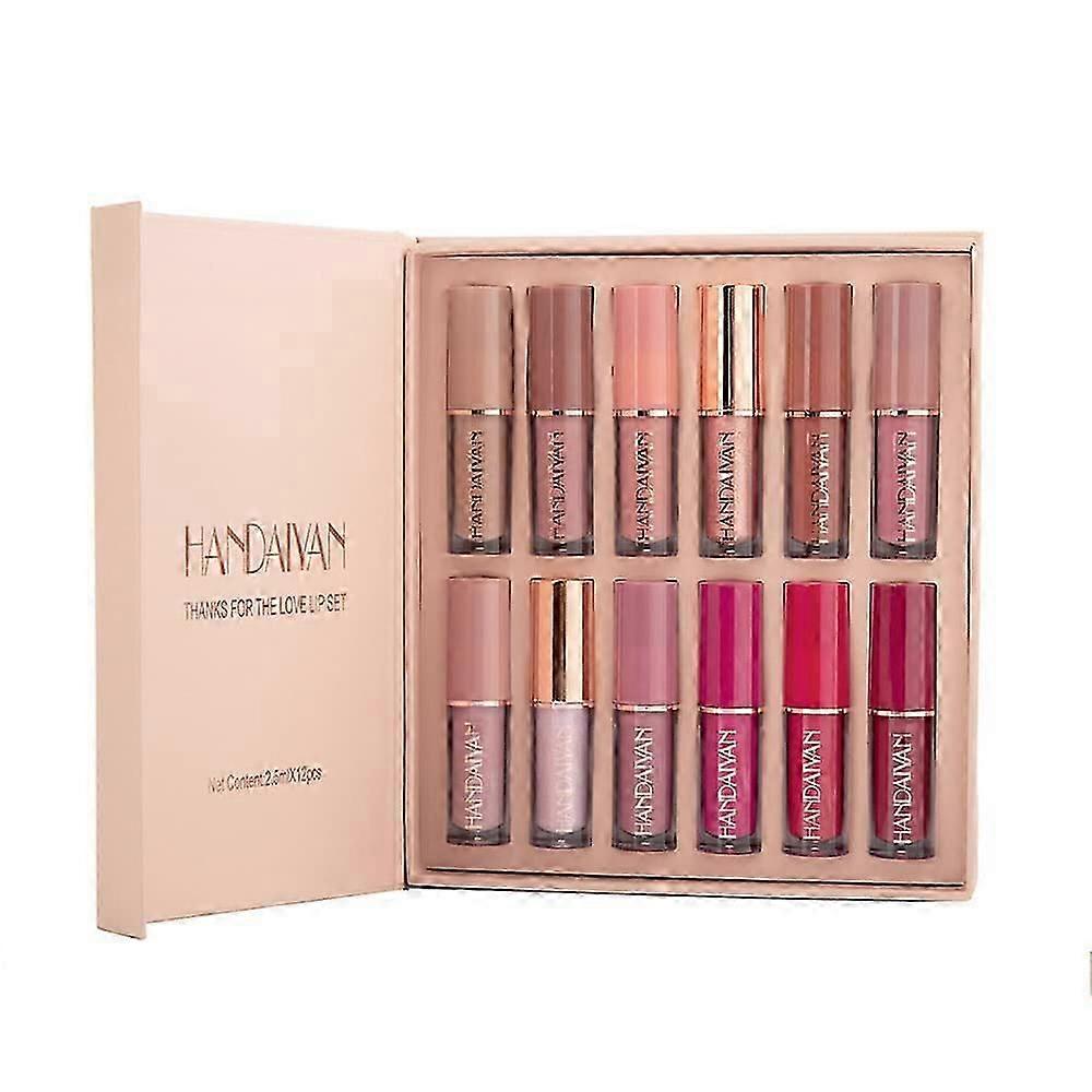 12Pcs Velvet Matte Liquid Lipstick Set, Waterproof Long Lasting Quick-drying Non-Stick Cup Nude Lip Stain Kit, Up to 24H Wear
