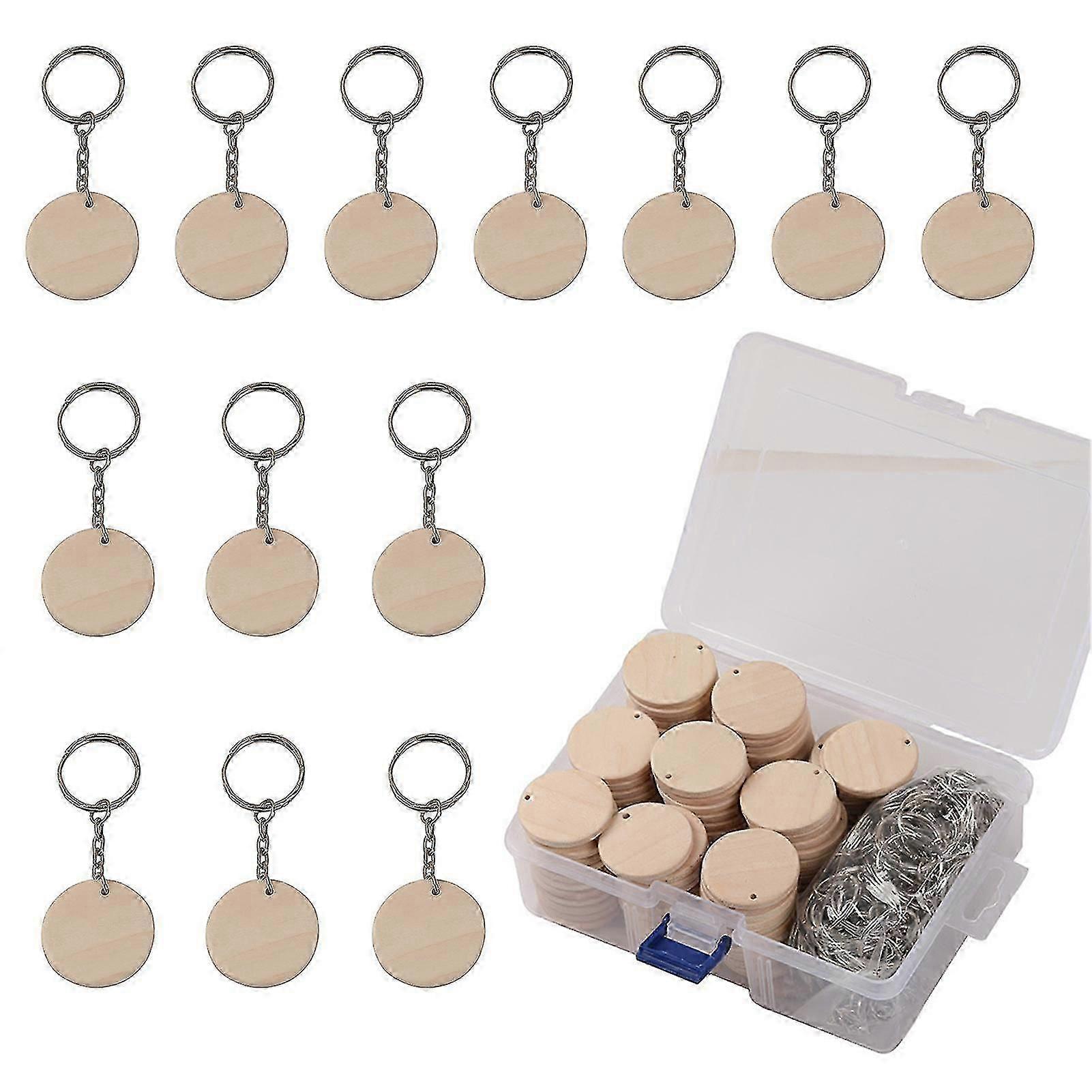 200pcs For Crafts Blank Th Holes Keychain Set Round Wooden Discs Party Favors