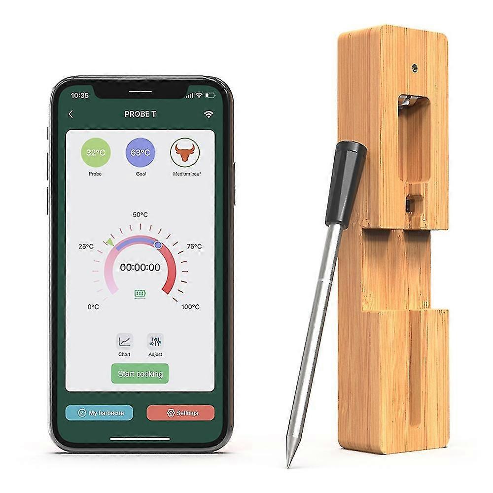 98FT Wireless Range BT Meat Probe: 5 - 10 Mins Quick Charge for Grilling