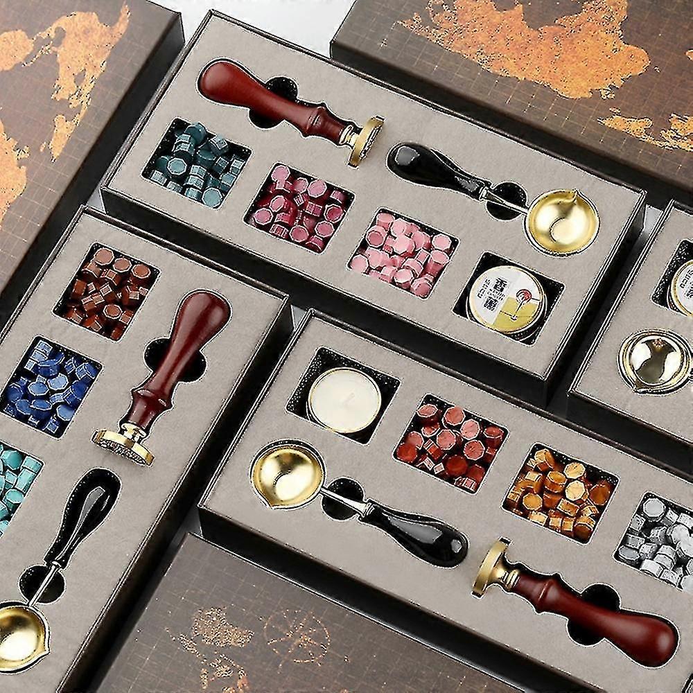 Stämplar Vax Seal Box Kit Kväll Bröllop Inbjudan Dekorativ Vax Dopping Pot Set Stämplingsplattor Smält Förpackning Hantverk Suppliescat Högkvalitativ Philip