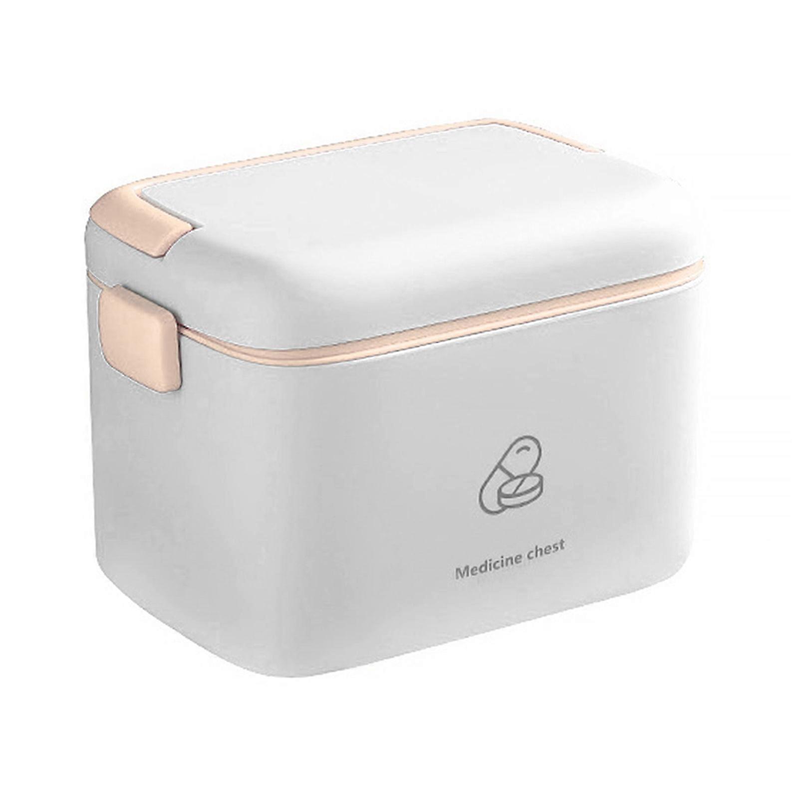 Medicine Storage Box PP Sealed Portable Aid Kit Container Emergency Medicine Organizer Case with Handle for Home White