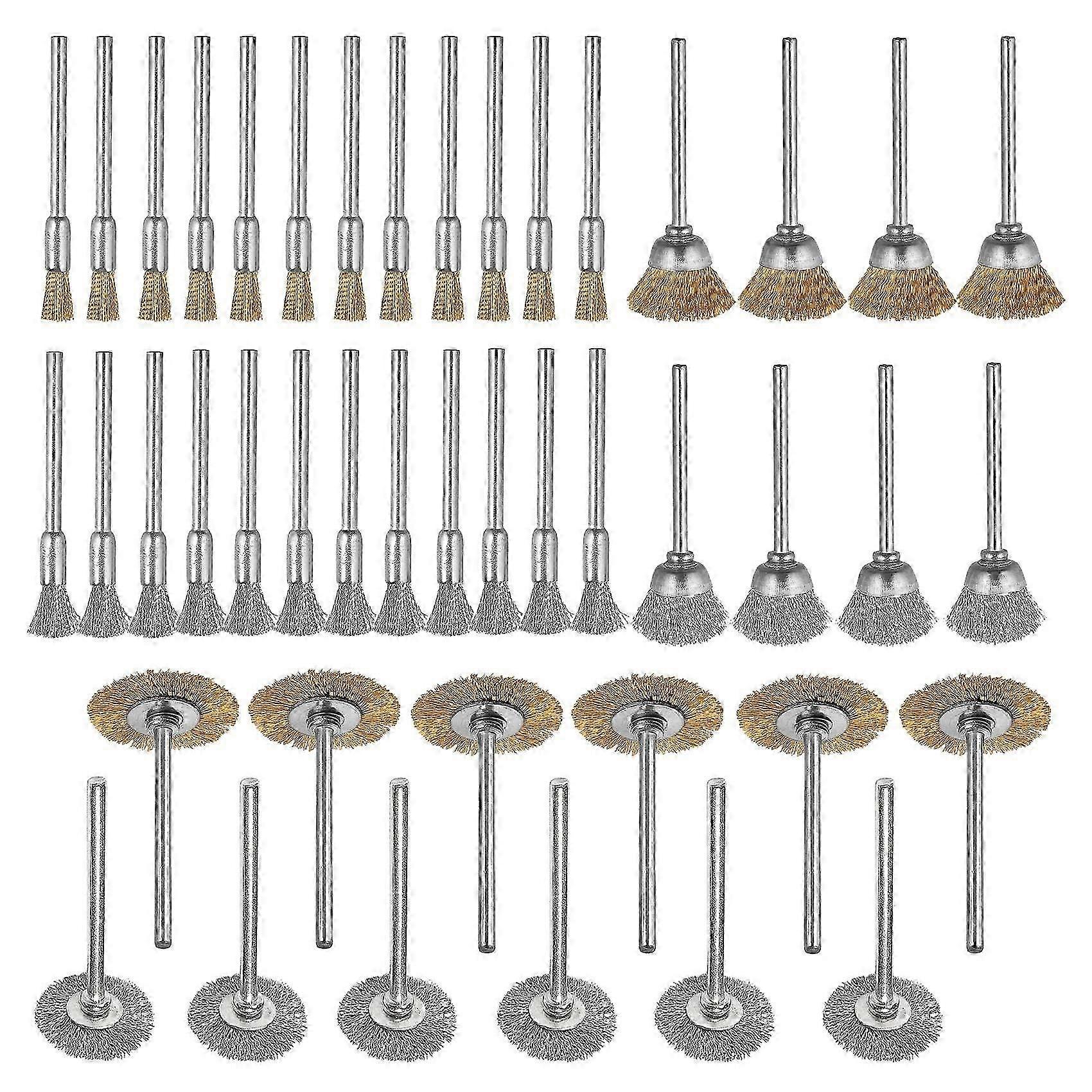 1/8" varsi Dremel Mini Teräsharjapyöräsarja messinkiteräksen kiillotukseen ja kiillotukseen, 44 osaa