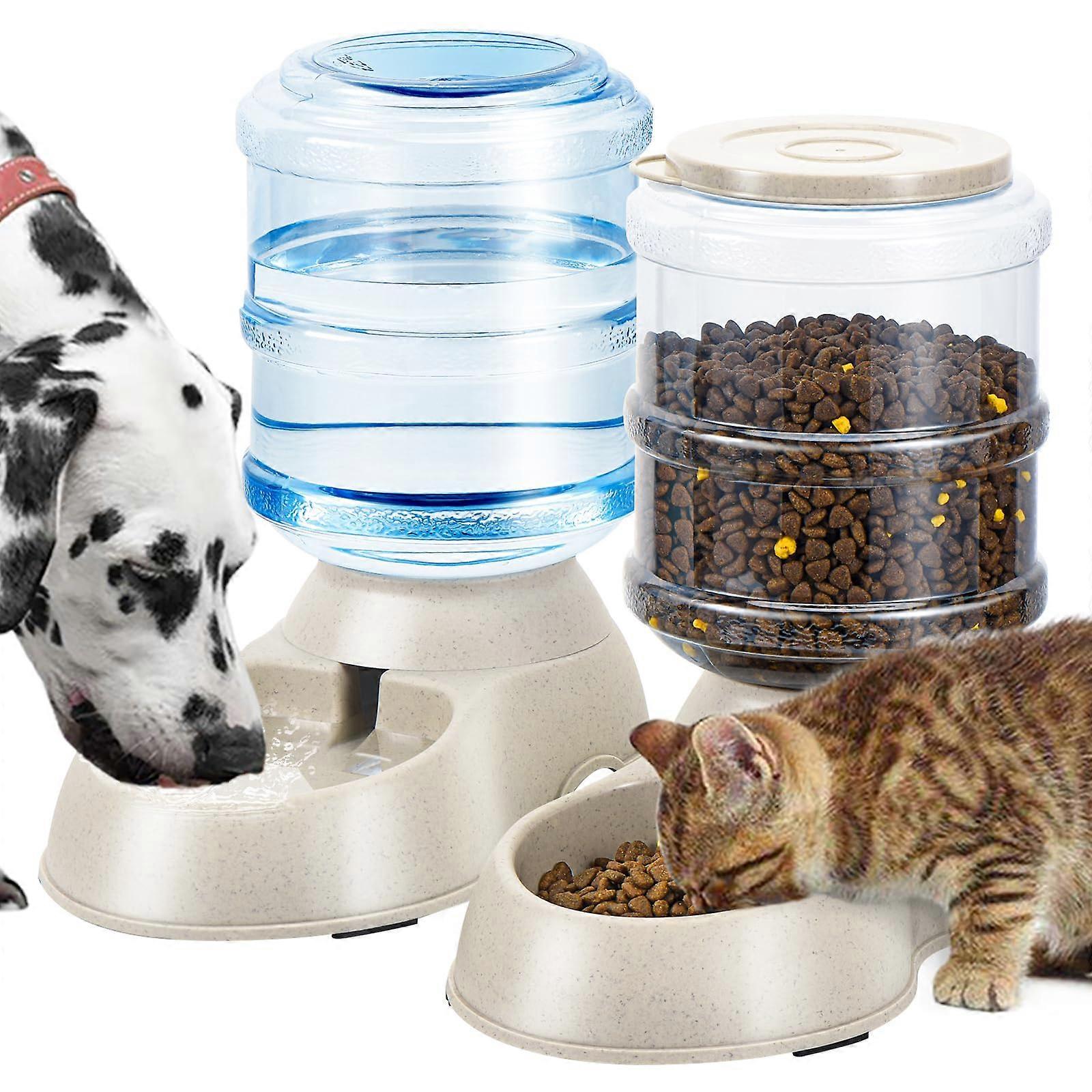 2 Pack Automatic Cat Feeder and Water Dispenser Set Big Capacity for Puppy Kitten 1 Gallon x 2
