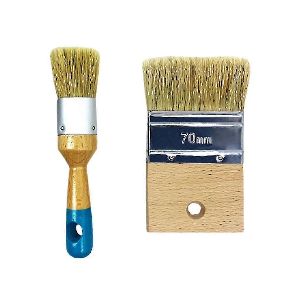 2 Piece Set of Lightweight Wood Handle DIY Painting and Waxing Brushes Multifunctional