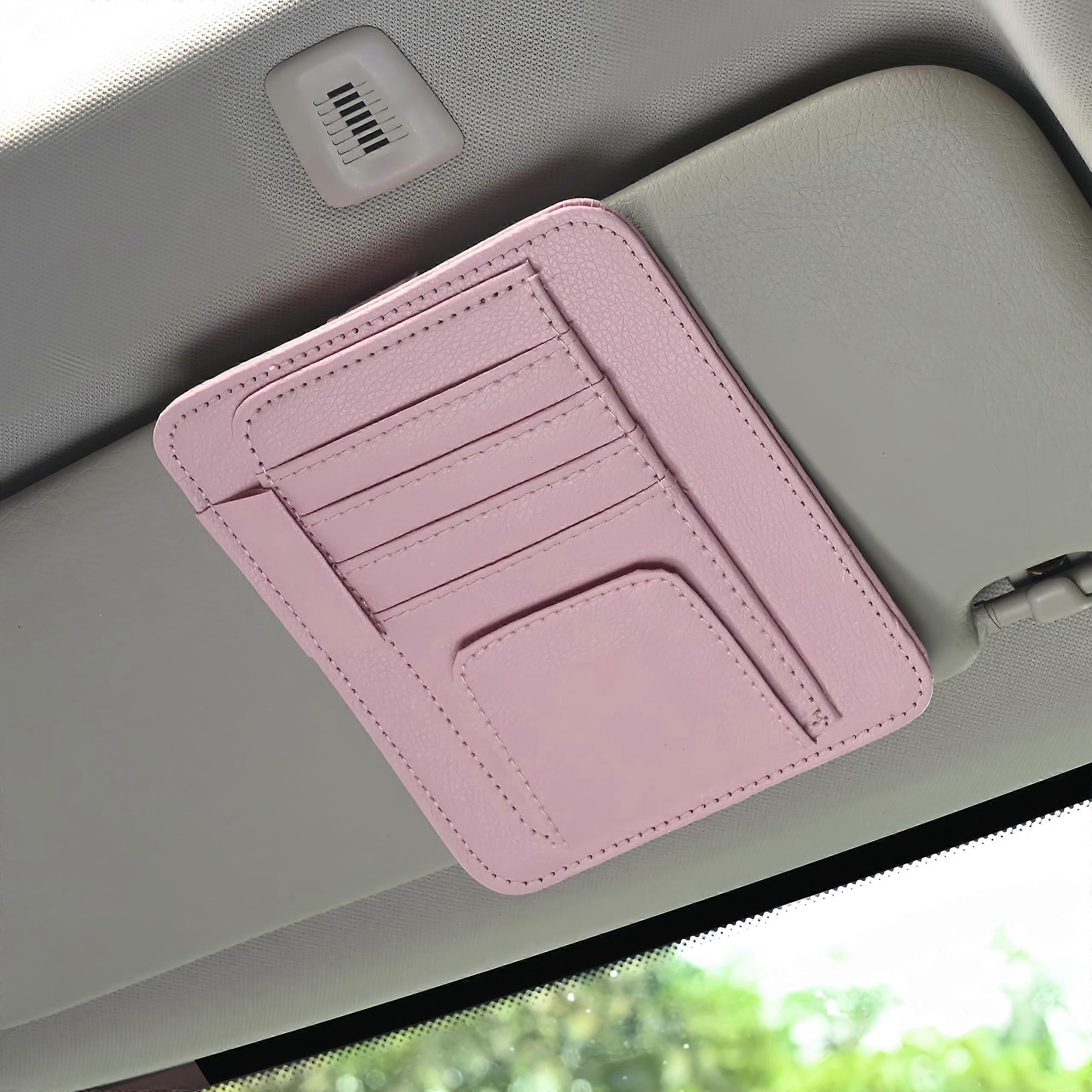 Auto Car Sun Visor Organizer Pink, Multifunctional Storage Pocket for Cards, License, Registration, Document, and Keys