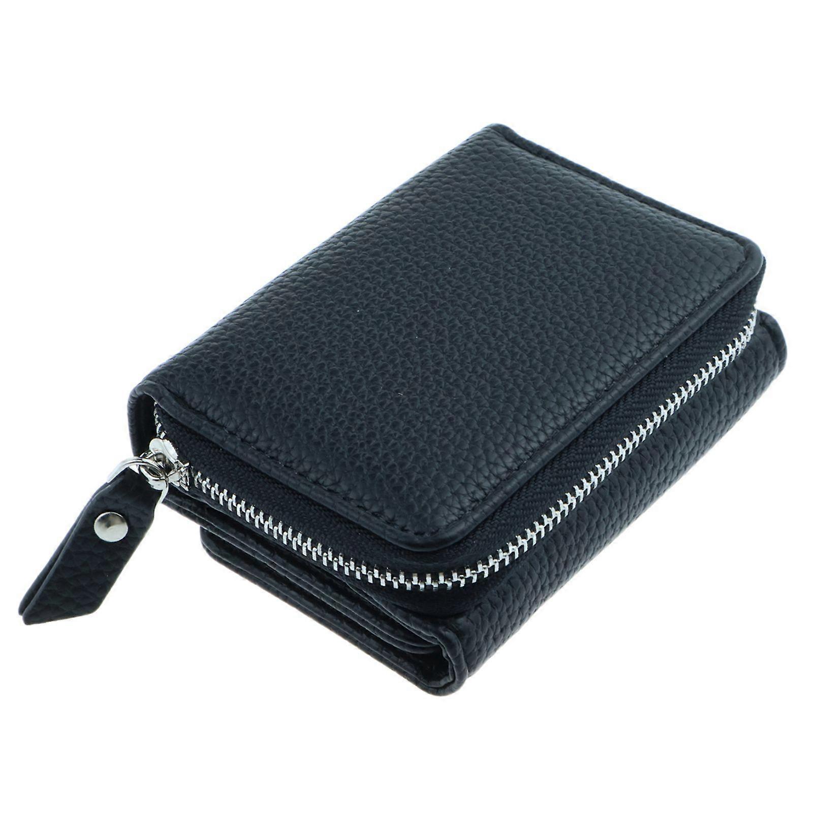 short foldable zip-around wallet in black.