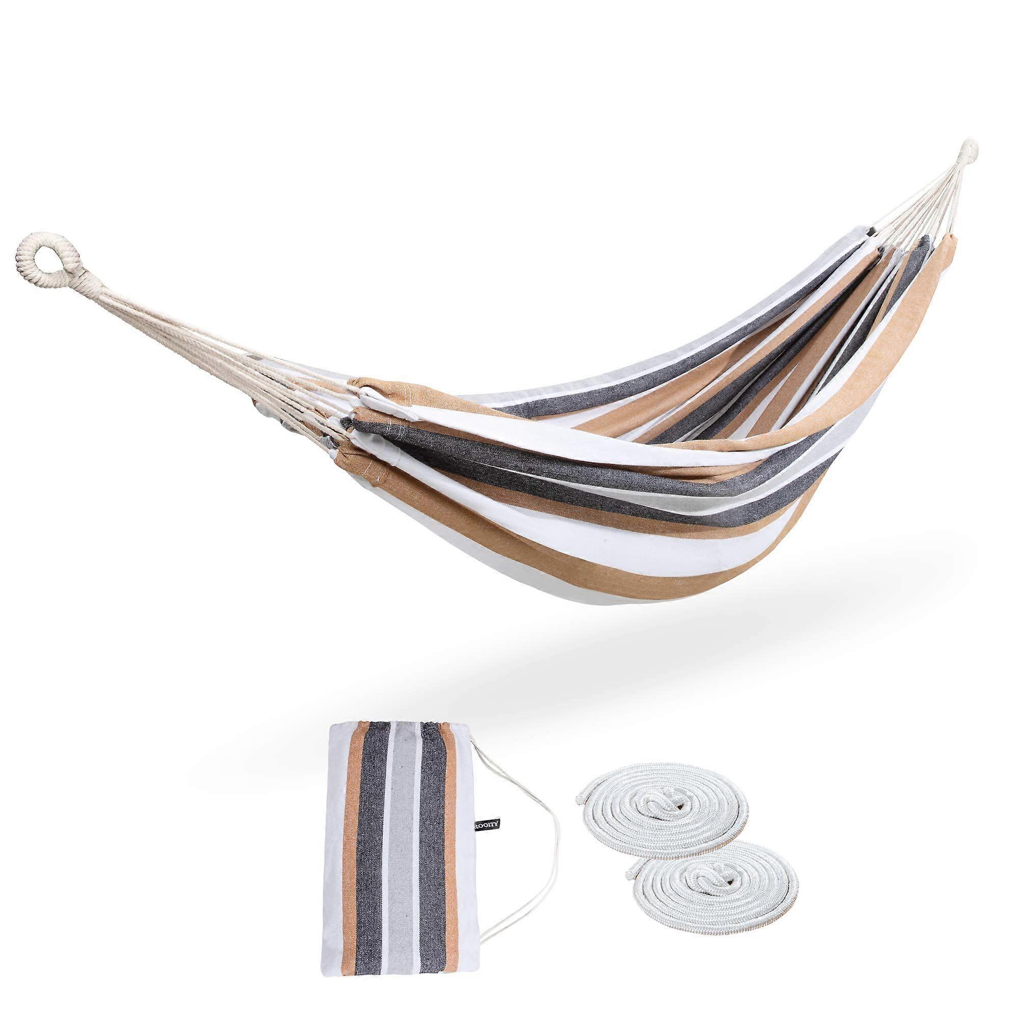 Double Hammock Brazilian Hammocks for Two, Soft Woven Fabric, Portable Carrying Bag, 450 lbs Capacity, Brown and Gray Stripes
