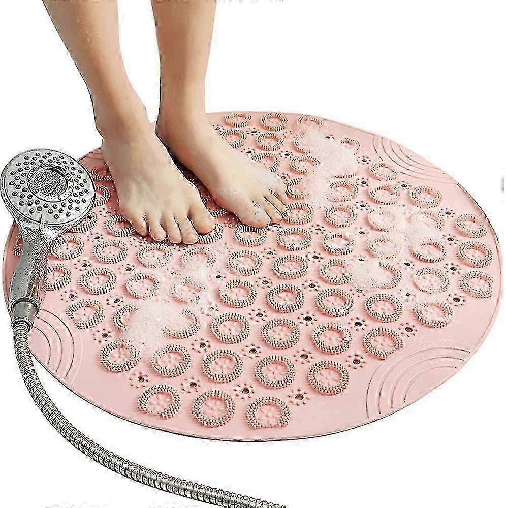 Non-Slip Round Shower Mats Mildew Resistant Bath Mats with Suction Cups Textured Rubber(Pink)
