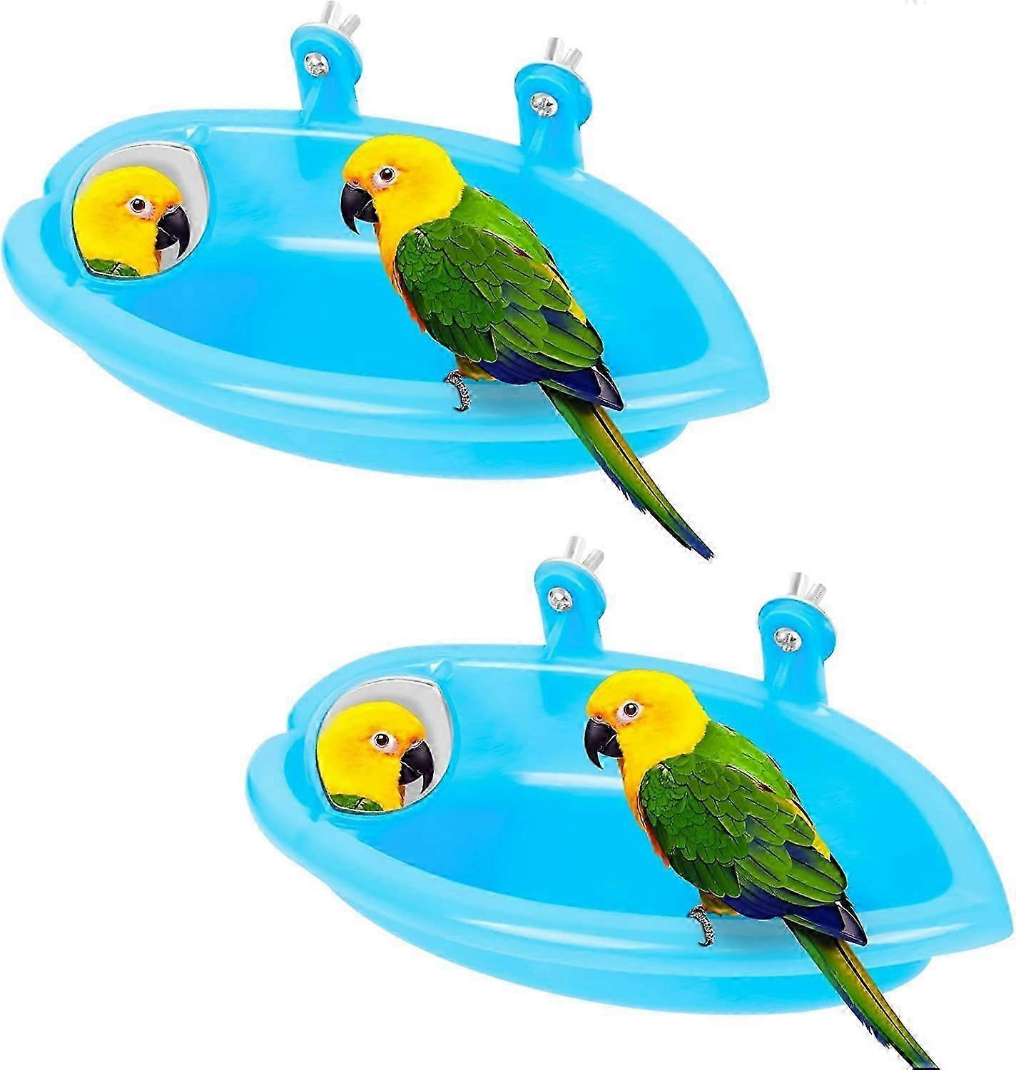 Bird Bath, 2Pcs Parrot Baths Are,Plastic Bird Baths Has An Adjustable Mirror