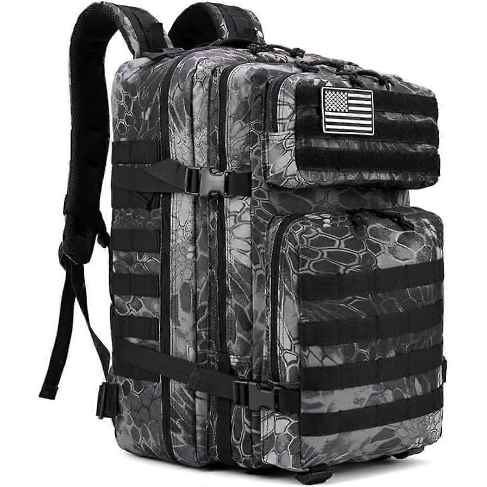 Military Tactical Backpack 45L Black Water Resistant Python Grain Multi-Compartment Outdoor Gear