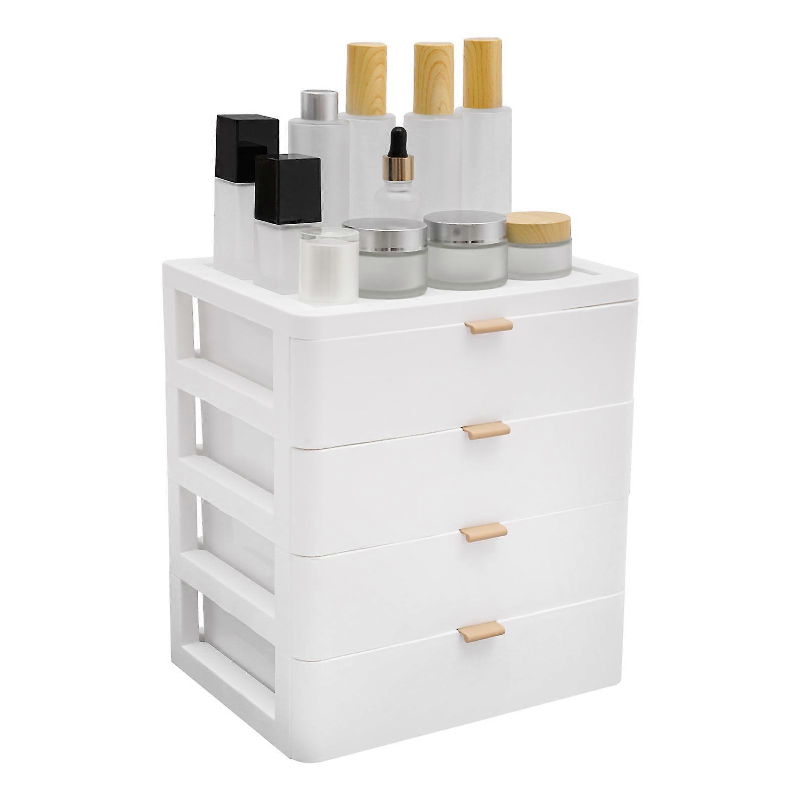 Boîte de rangement de bureau en PP blanc à 4 couches avec plate-forme supérieure - 26x20.2x29cm Organisateur de bureau à domicile moderne pour cosmétiques, papeterie, espace économisé sans encombrement