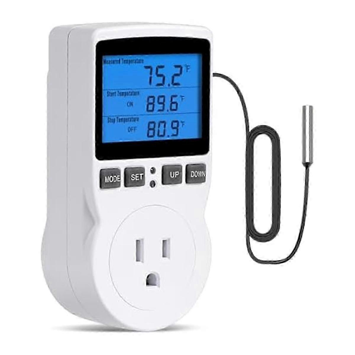 Plug-in Thermostat Temperature Controller Socket Heating Cooling Control Timer 1800W 110V 15A Backl