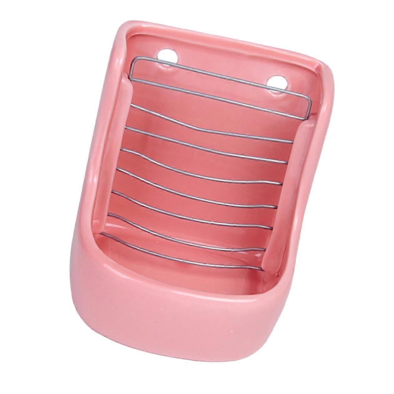 Hanging Rabbit Bowl Ceramic Feeding Bowl for Chinchilla with Grass Rack Elegant Pink Design 6 Inch Size