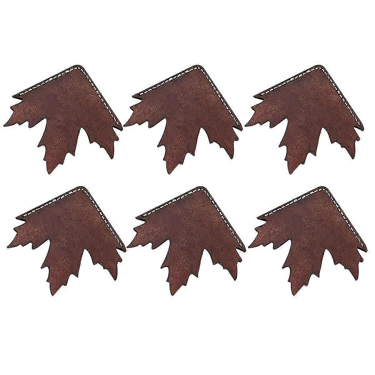 6PCS PU Leather Maple Leaf Bookmarks, Handmade, For Reading