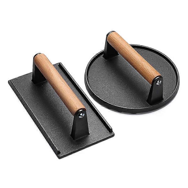 2PCS Burgers Rectangle Heavy-Duty Cast with Wood Handle