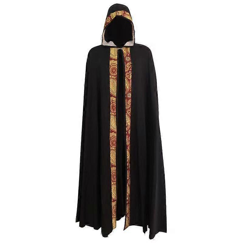Medieval style robe cape with embroidered trim Men's Gothic Hooded Long Cloak | Men's Summer Shorts