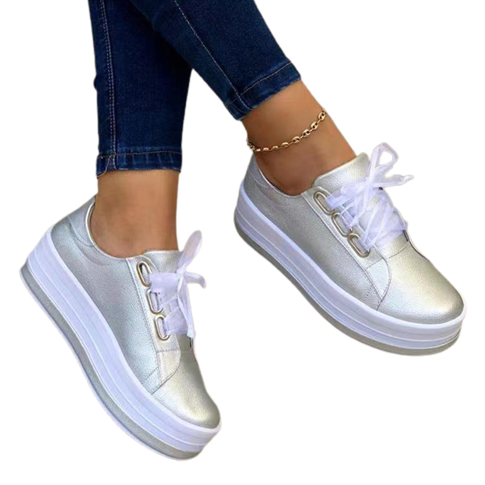 Kadın Pu Ayakkabı Bağcıklı Yuvarlak Ayak Platformu Yürüyüş Ayakkabıları Anti Slip Moda