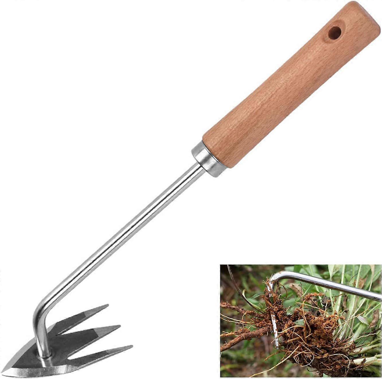1 pcs Stainless Steel Multifunctional Weeder, Weeder Puller Stand Up, Hand Weeder Tool for Gardening with Handle, V-Shaped Light Duty Hand Weeder for