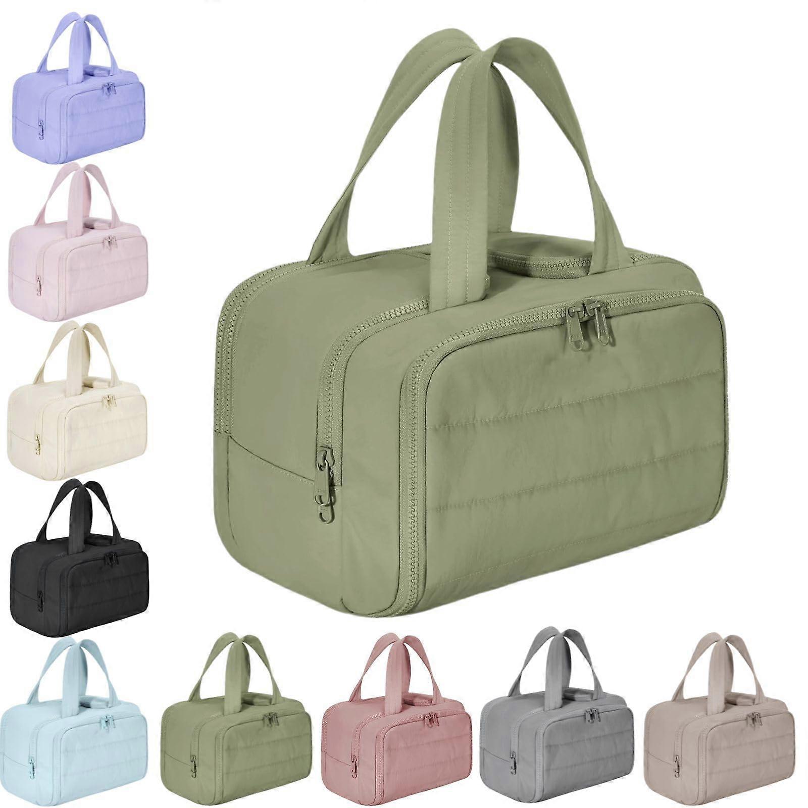 4-In-1 Puffy Multi-Functional Toiletry Bag for Women, Portable Hanging Travel Organizer, Large Capacity Overnight Bag in Green