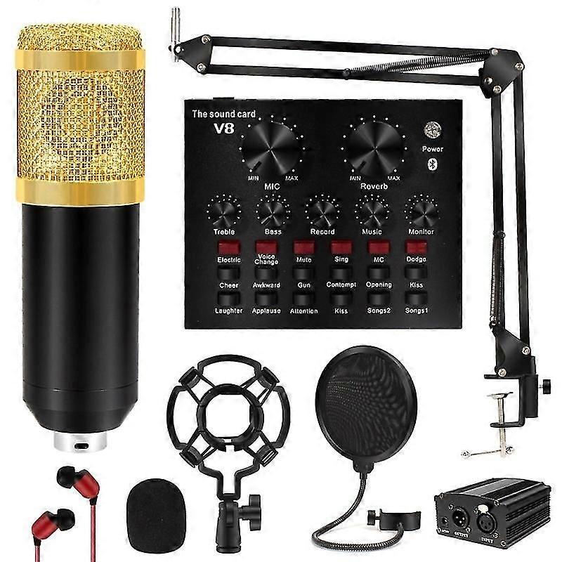 BM-800 Condenser Microphone with Suspension Scissor Arm Cardioid Microphone with V8 Sound Card for Y