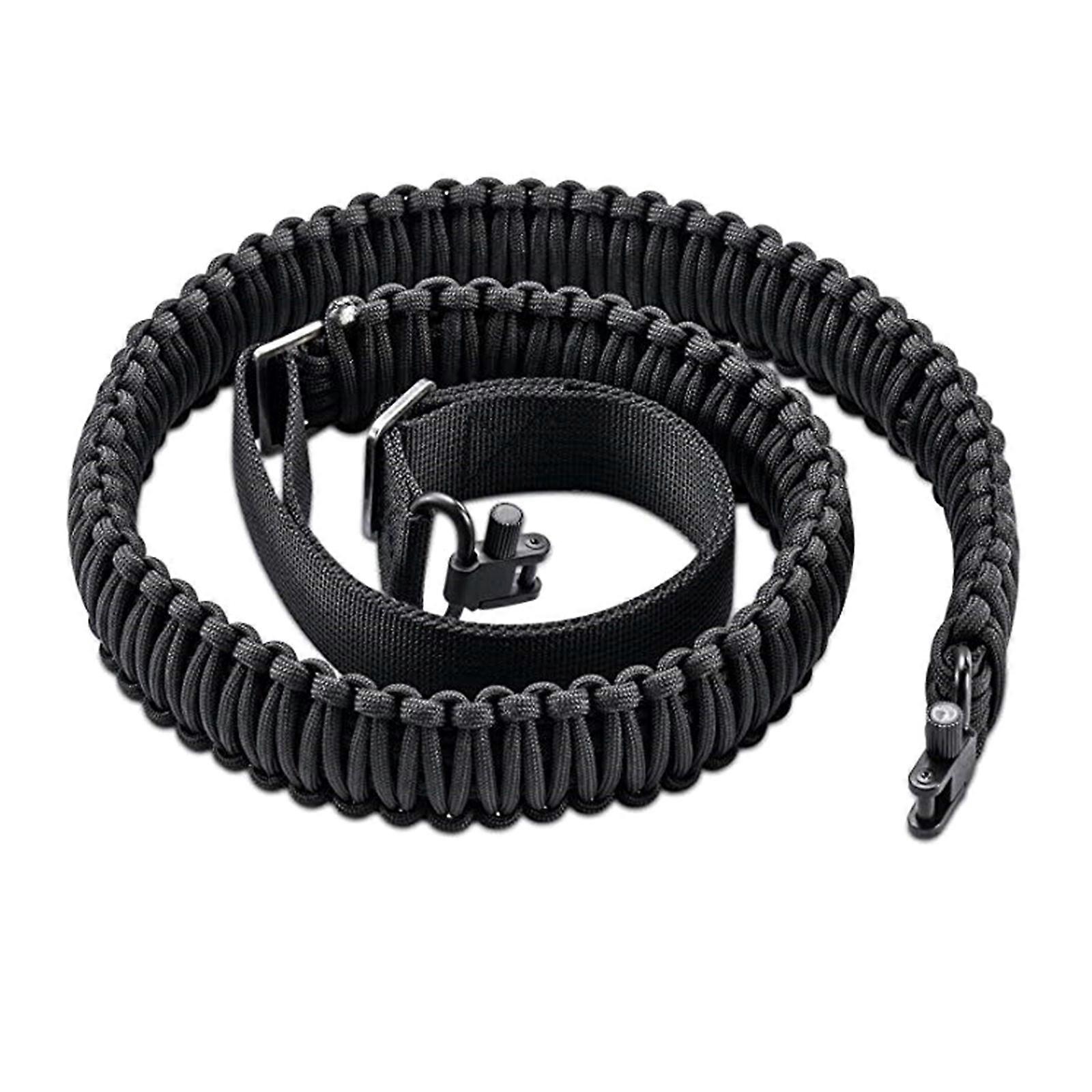 Non-Slip Paracord Sling With Swivels Adjustable Length 2 Point Sling Rifles Paracord Strap Woven Shoulder Straps Black