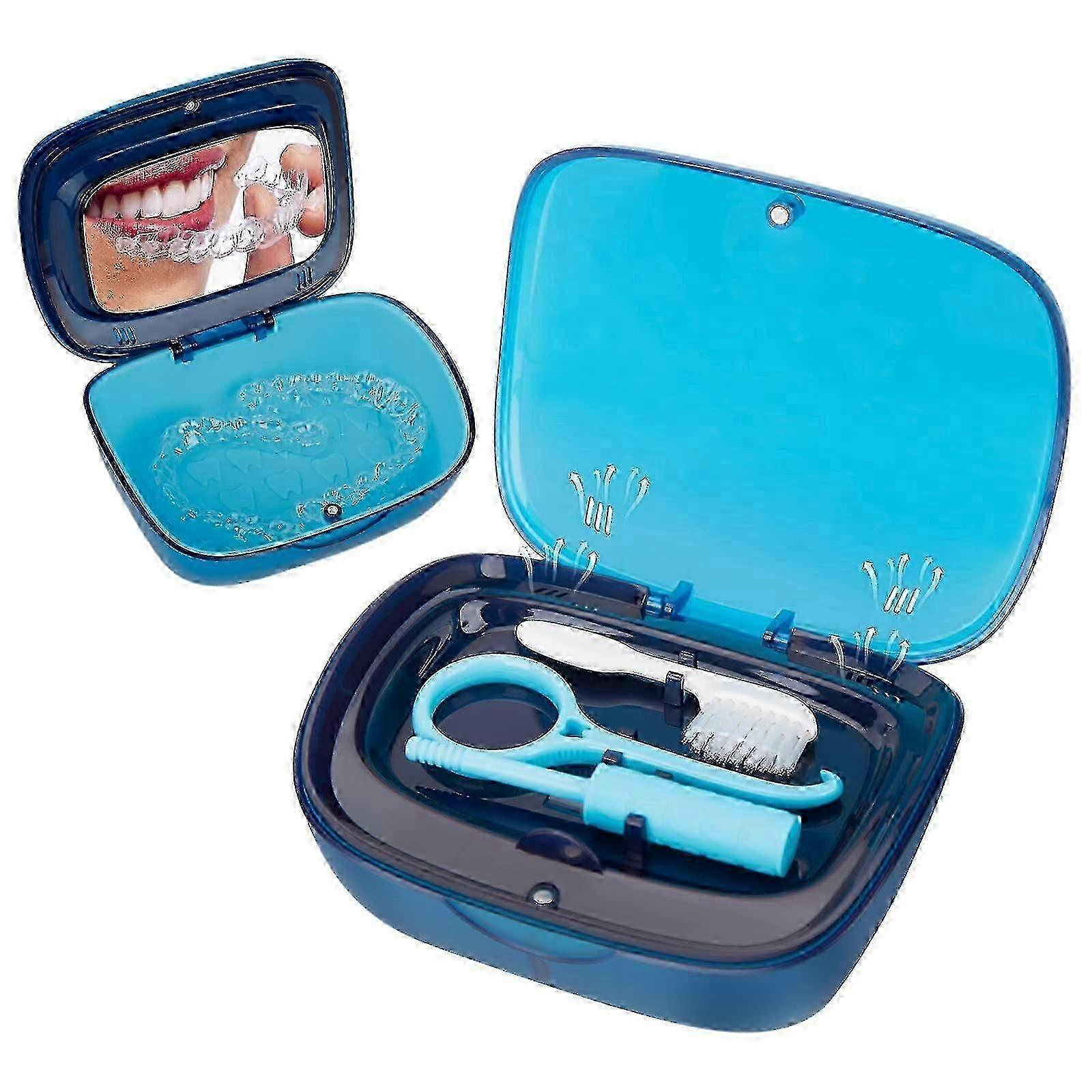 Denture Box, Retainer Case, Protable Retainer Box Mouth Guard Aligner Case Braces Boxs With Mirror, Removal Tool