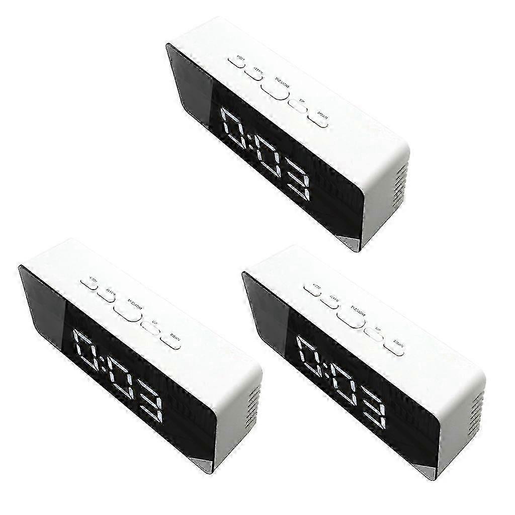 3x Table LED Clock with Snooze Alarm & Mirror Thermometer - Rectangle