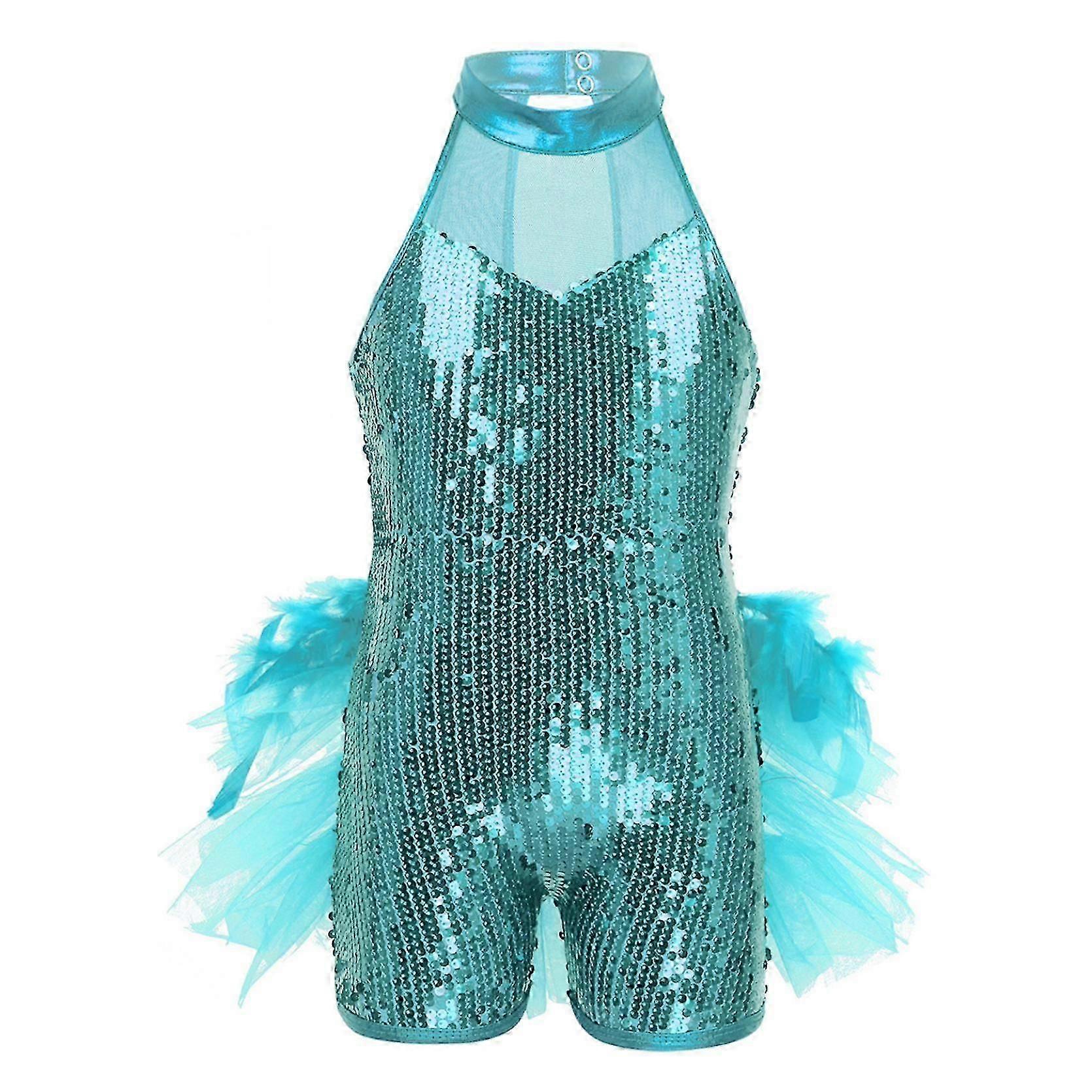 ילדים נצנצים ג'אז לטיני בלט ריקוד בגד גוף ללא שרוולים סרבל צוואר מדומה