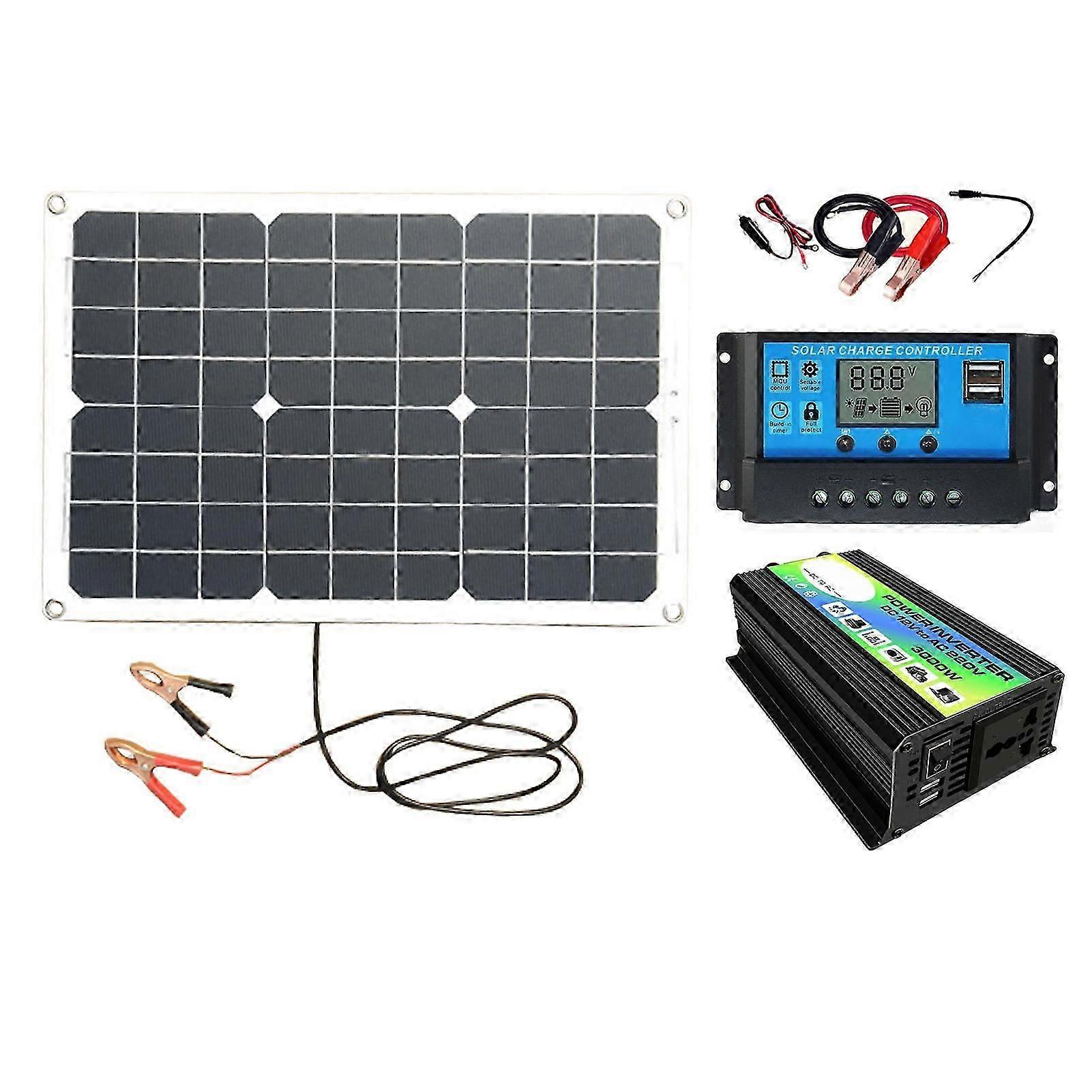 Solar Power System Kit 300W 12V to 220V Inverter Dual USB LED Indicator 30A 12V 24V Controller 18W 18V Solar Panel Set