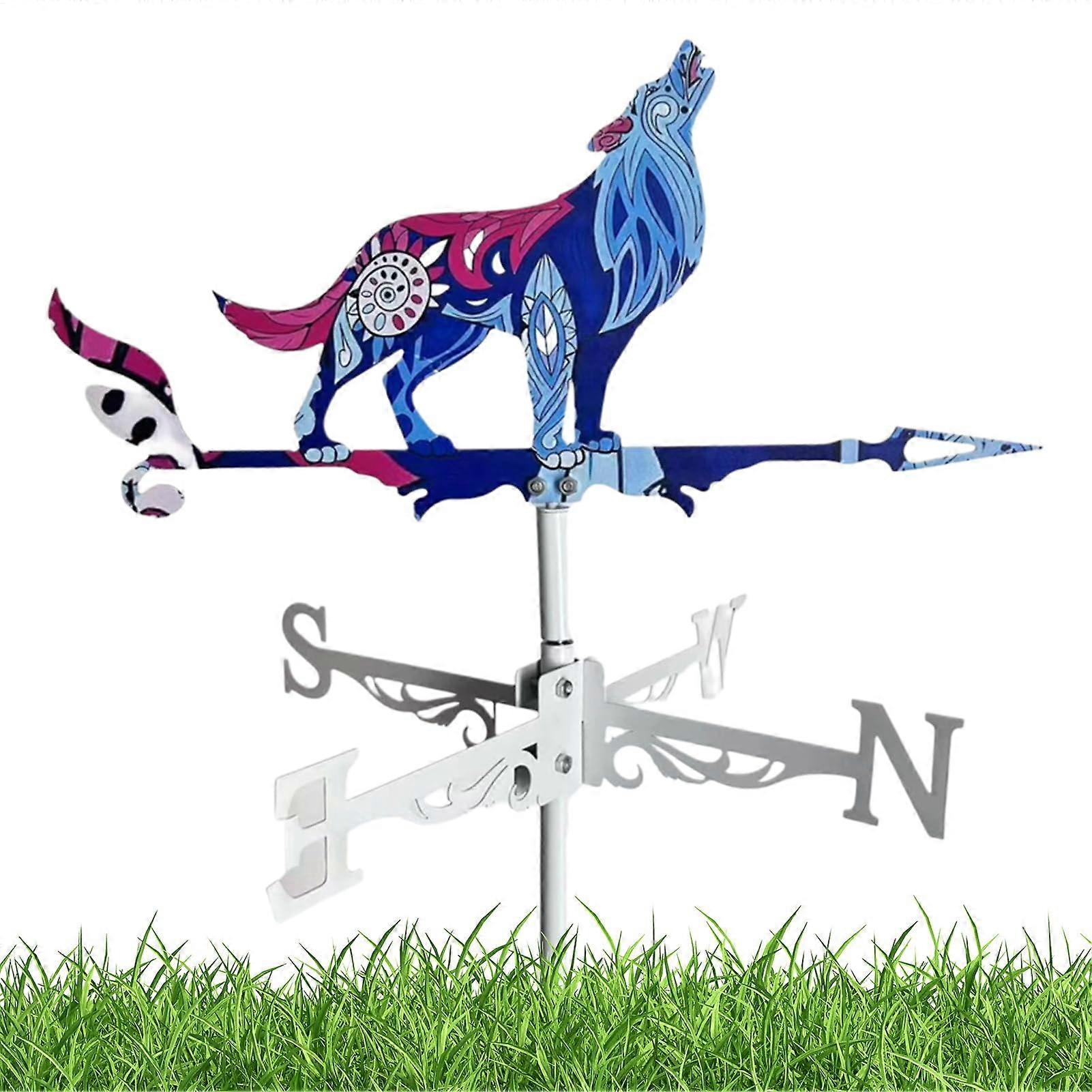 HahnDekorationen – metal spinner from meteorologists, outdoor rooster wind indicator, decorative wind direction, B: Wolf