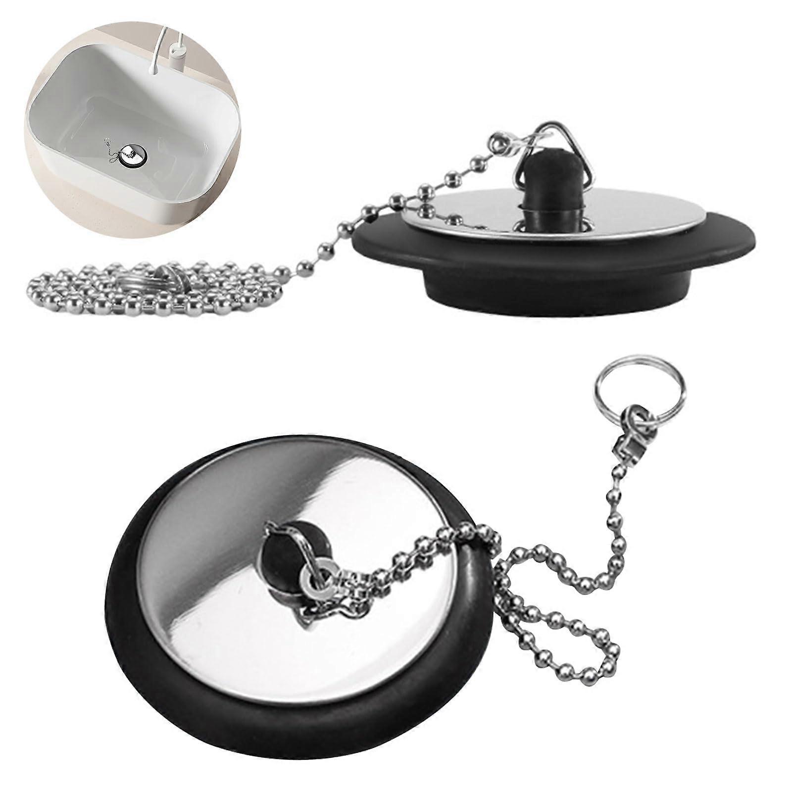 2 Pcs Universal Bathroom Sink Plug Sink Plug Replacement Bath Plug and Chain (Size 42mm to 45mm, Chain 40cm)