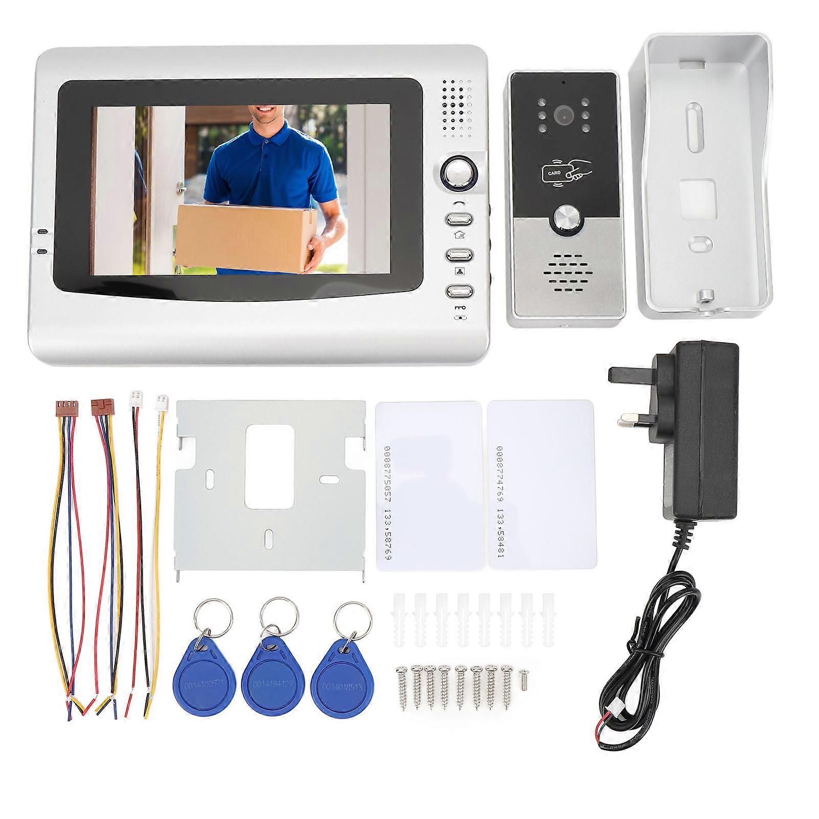 نظام الاتصال الداخلي عبر الفيديو السلكي 7 بوصات جرس الباب بالفيديو نظام الهاتف HD مجموعات الكاميرا لفيلا مكتب المنزل شقة المملكة المتحدة التوصيل أسود فضي