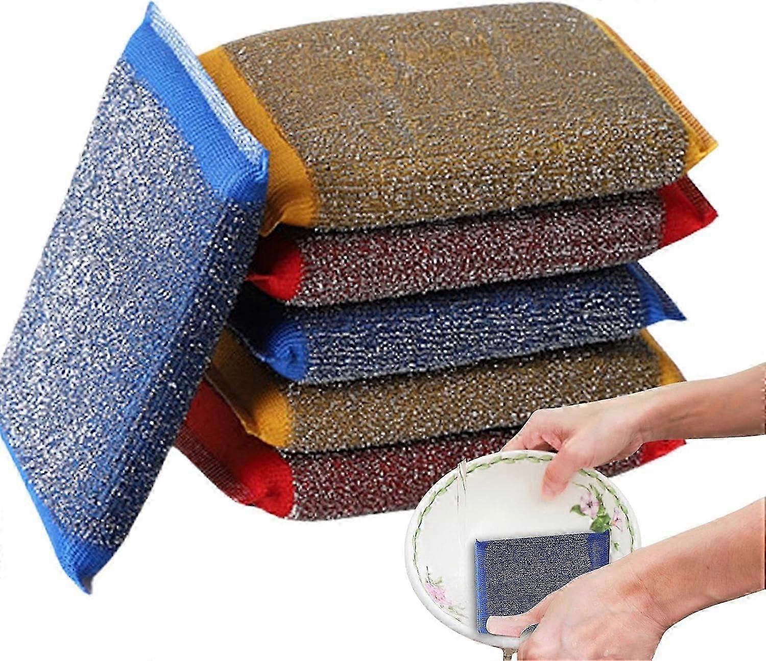 6 Pieces Stainless Steel Scrubbing Sponges | Reusable Metallic Terry Cloth | Washable Dishwashing Sponge for Deep Cleaning