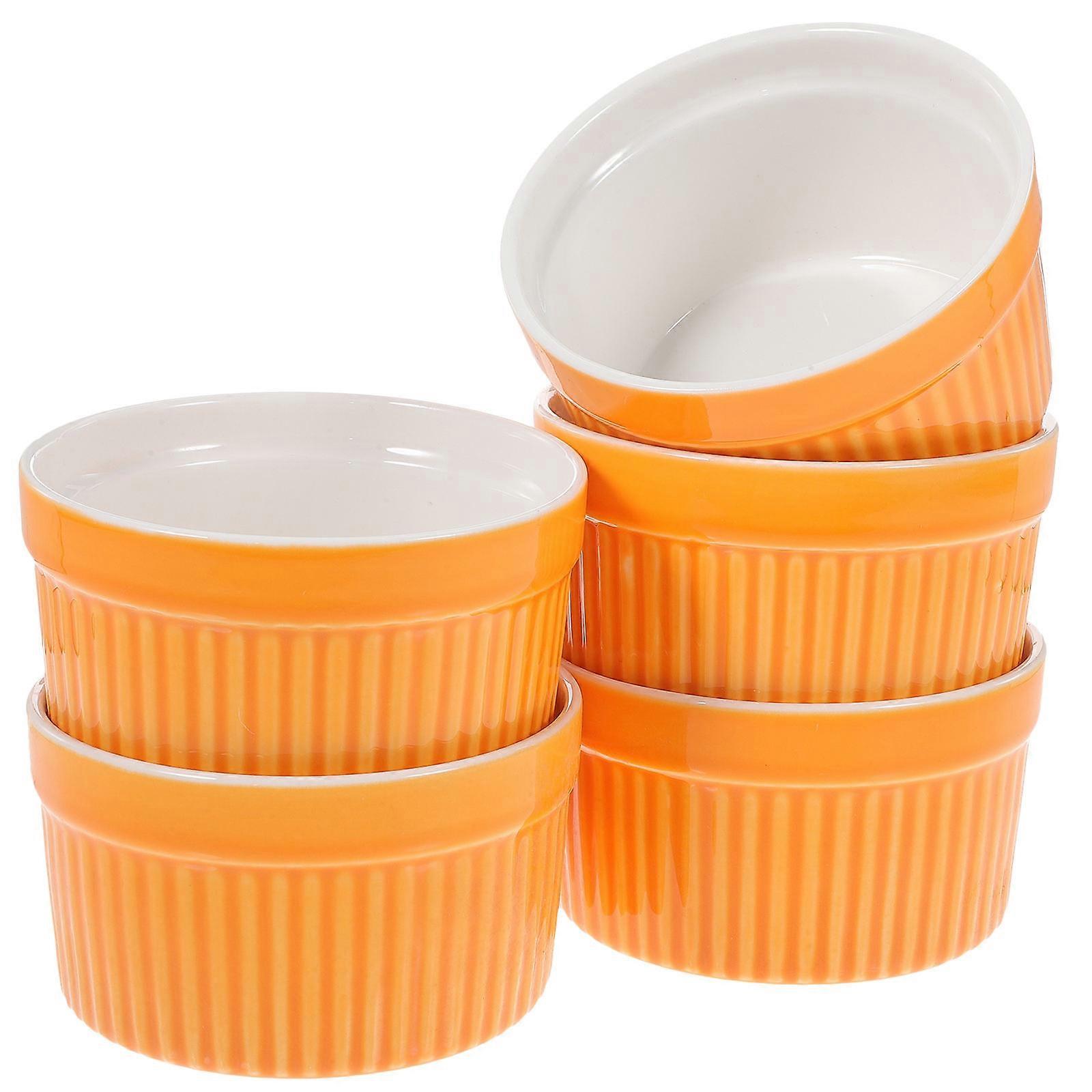 5pcs Chic Ceramic Baking Bowls High Temp Resistant Elegant Small Soup Dessert Bowls for Home Kitchen Use