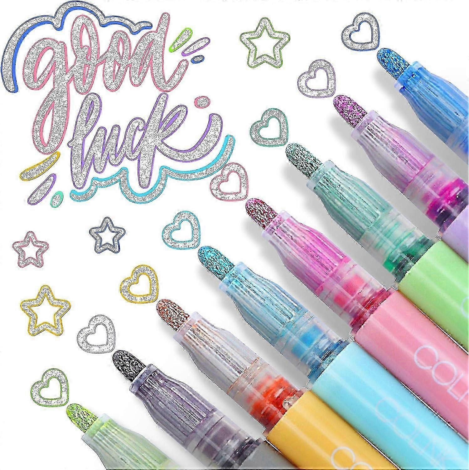 Metallic Double Line Outline Pens Set, 8 Vibrant Colors, Glittery Two-Line Markers, Quick-Drying and Waterproof for Creative Projects