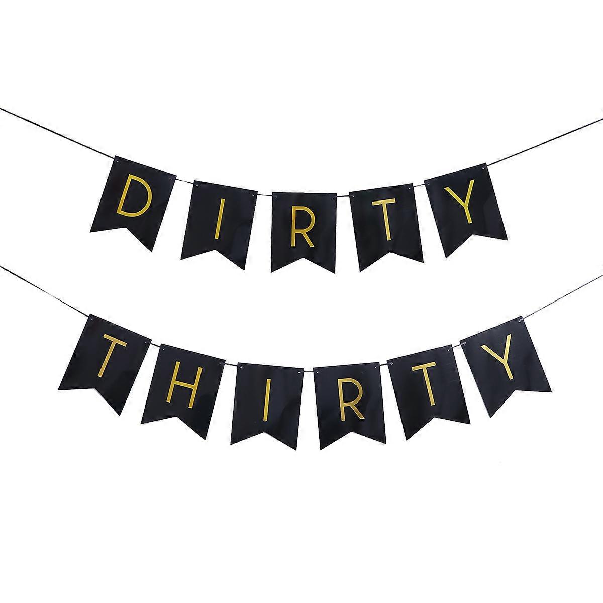 Dirty Thirty Gold Fish Tail Paper Pull Flag Banner for Elegant Birthday Party Decorations – Versatile Hanging Options for Walls, Tables & Outdoor