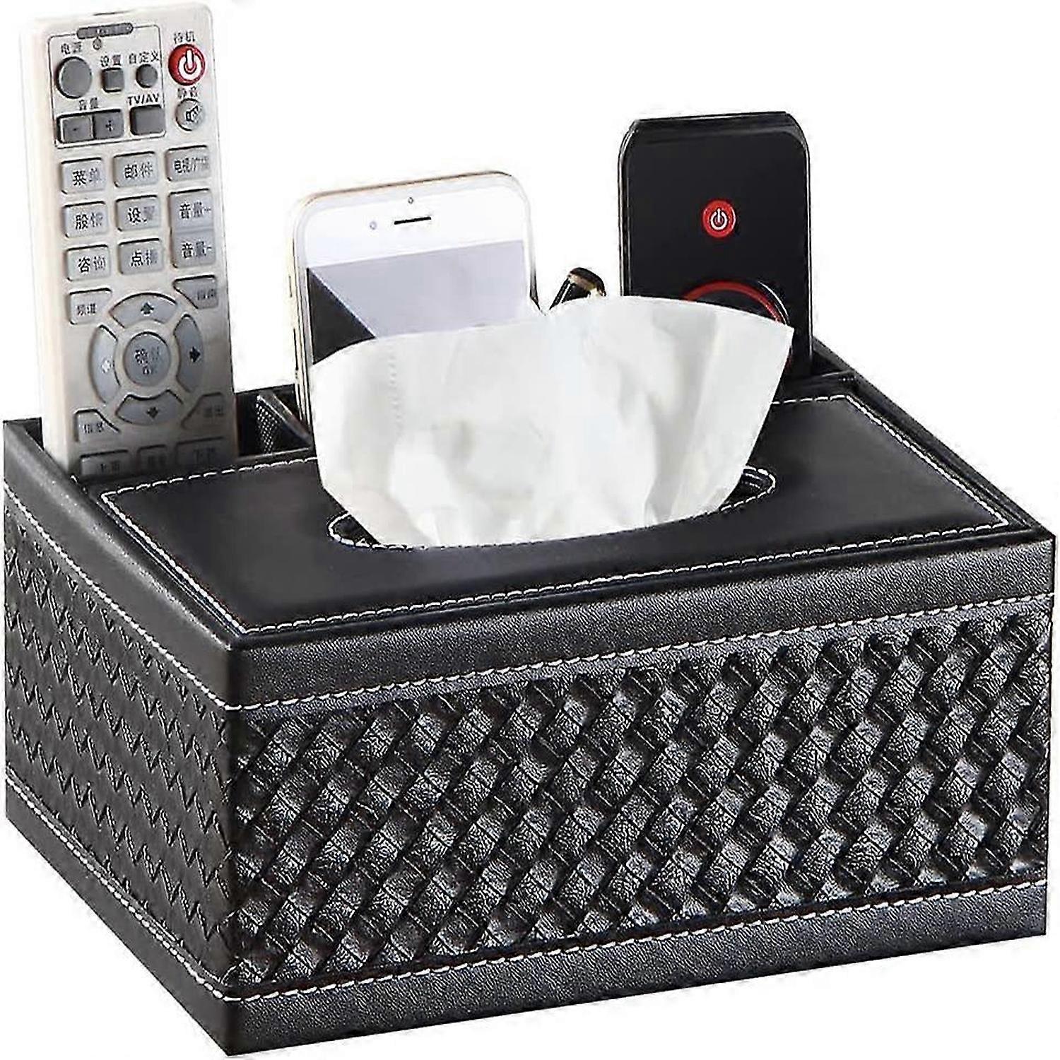 Taschentuchbox aus Ledergewebe, multifunktionaler Serviettenhalter mit Fernbedienung (schwarz)