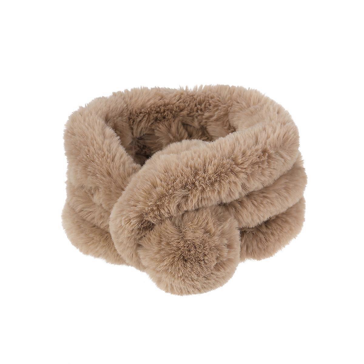 Écharpe d’hiver au design chic pour les femmes filles Faux lapin kaki 67x14x3cm Facile à transporter 1Pack