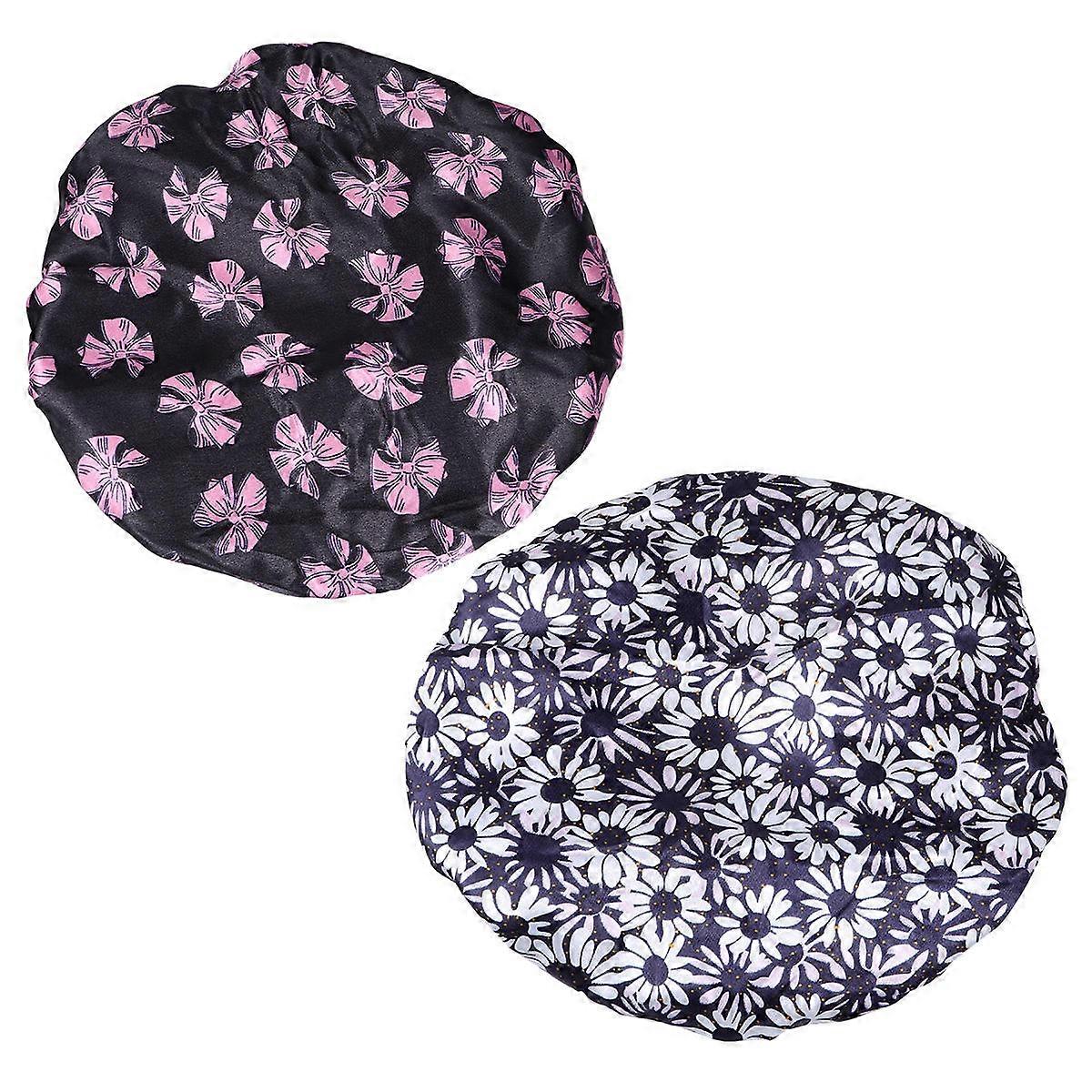 Waterproof Hair Cap Reusable Shower Caps for Bathing Square Shape Black 27x27cm 2Pack