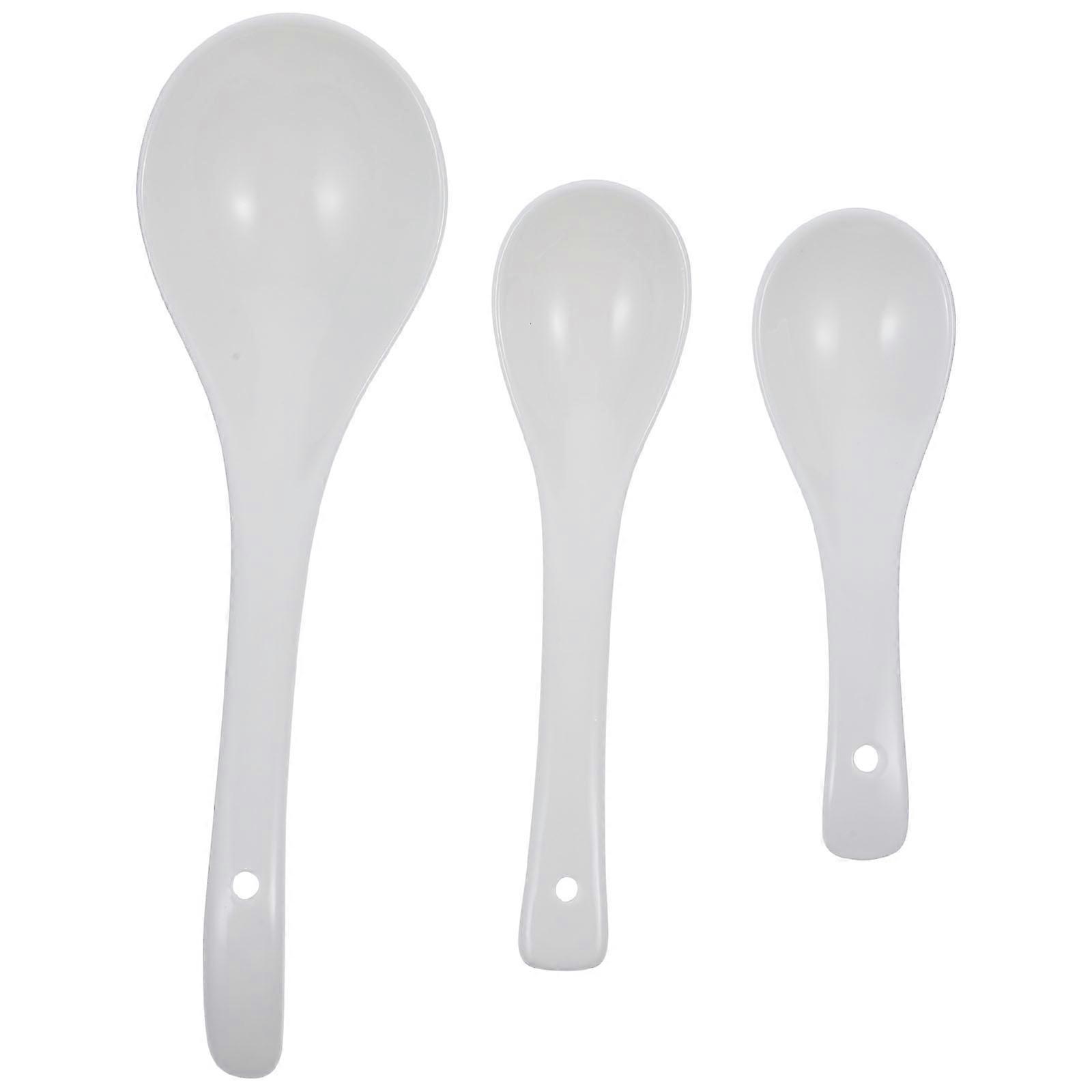 Ceramic Soup Spoons Multi Function Tableware For Mealtime Family Use Heat Resistant 3Pcs