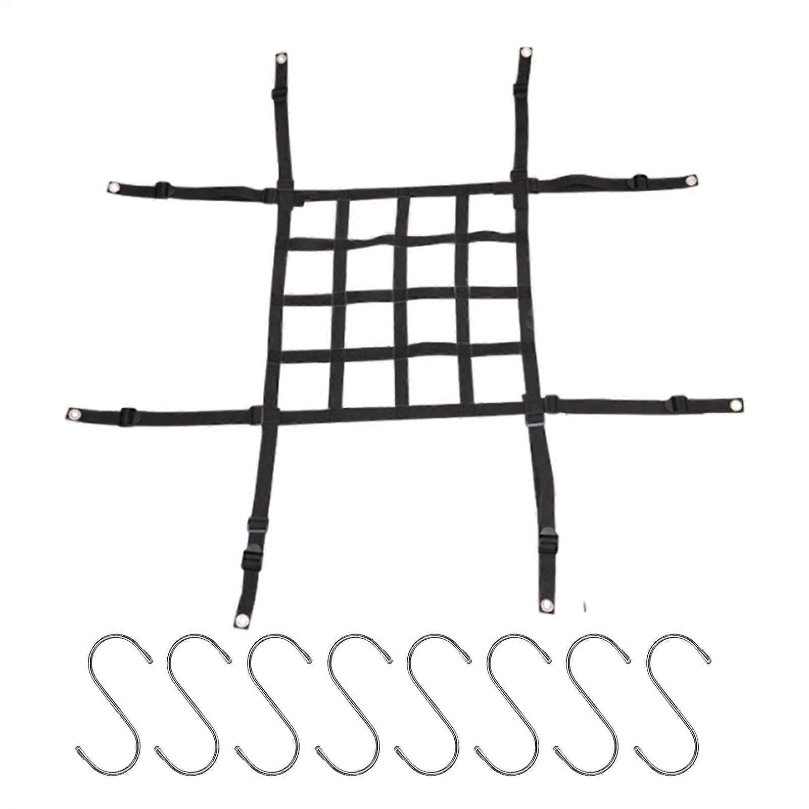 Adjustable Plant Lift Net for Large Containers, Height-Adjustable Planter Hanger with 8 Hooks for Indoor and Outdoor Garden Support