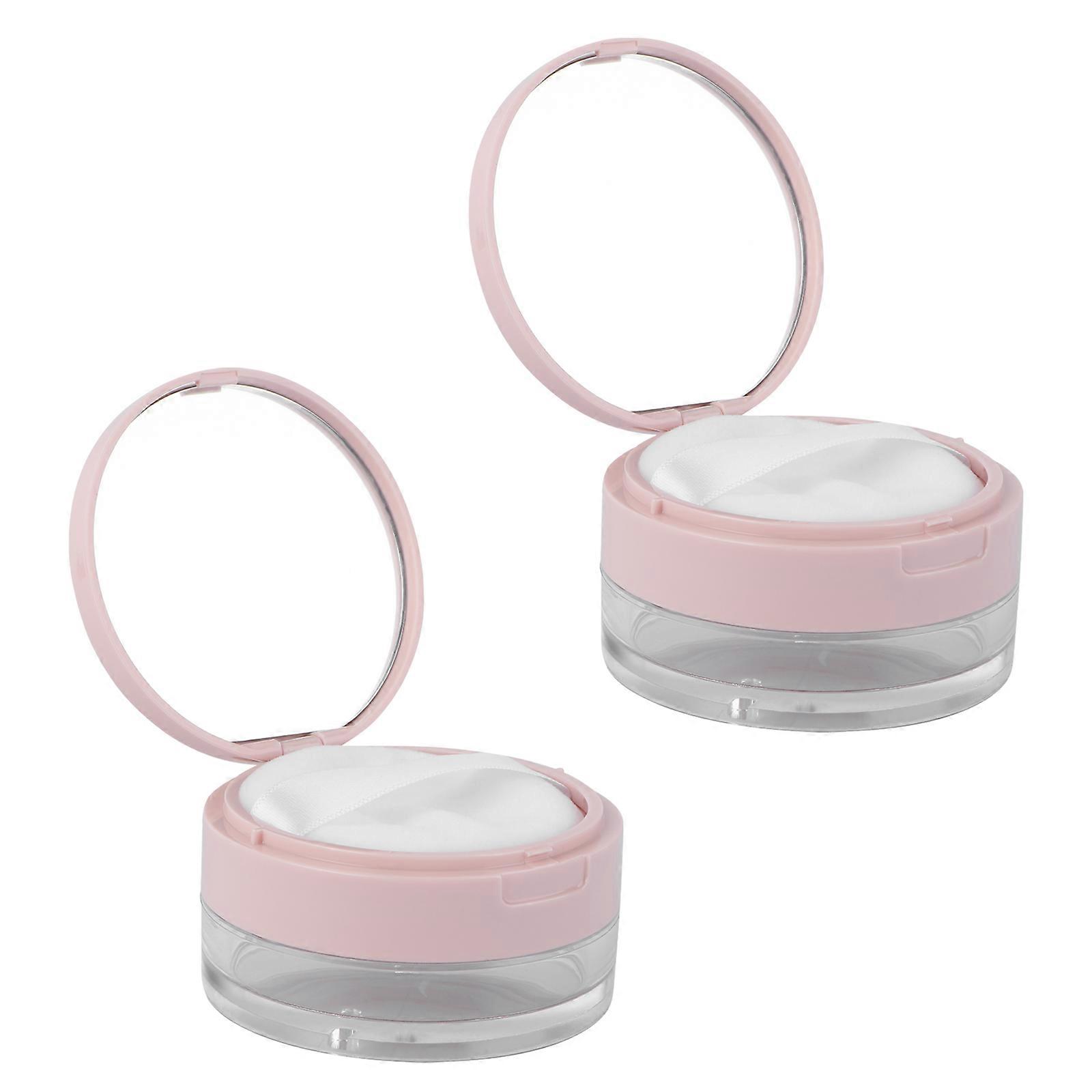 Empty Powder Container Double Layer Design Mirror Powder Box for Daily Use 2Pcs Pink