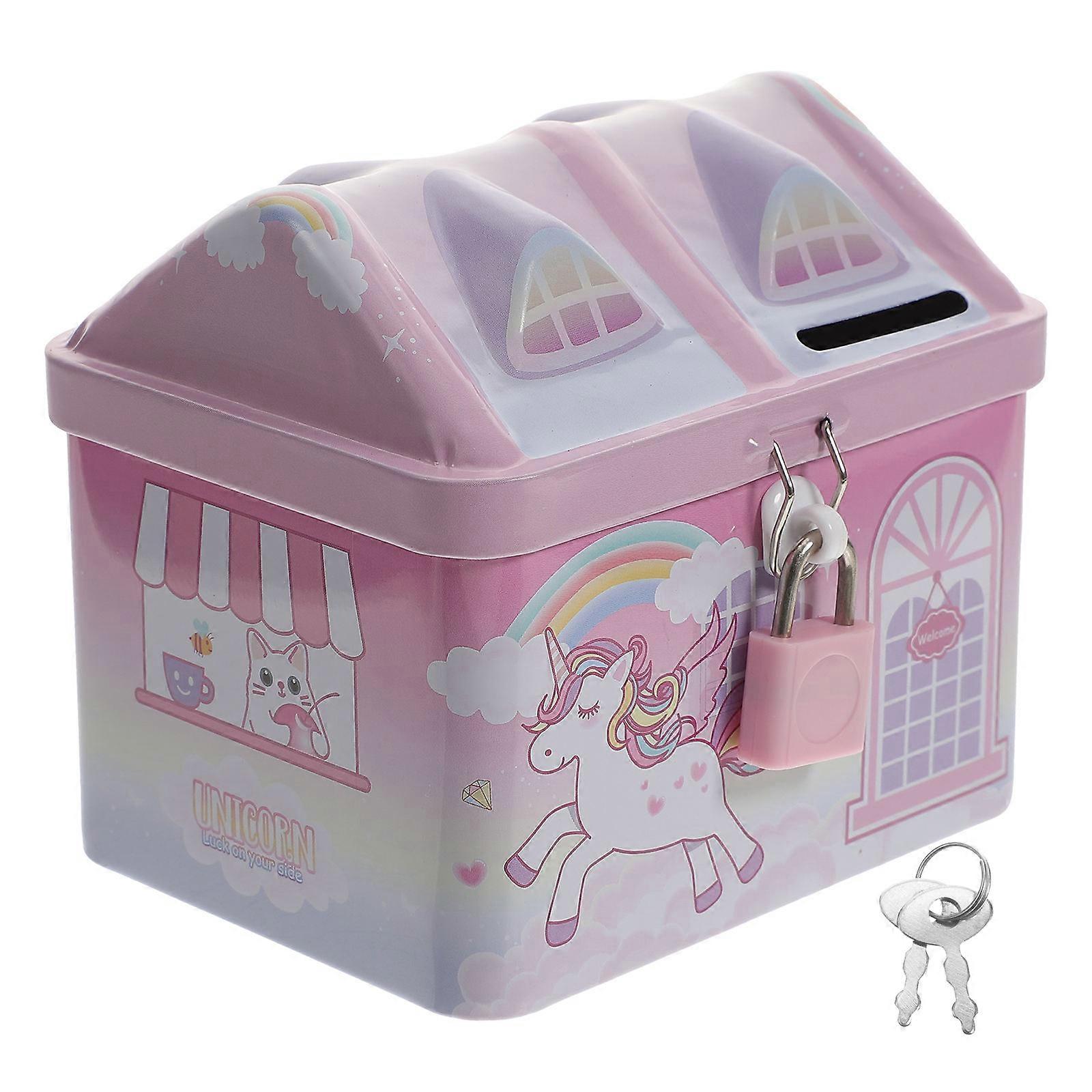 Childs Piggy Bank Metal Saving Pot With Lock For Kids Home Use 1Pack