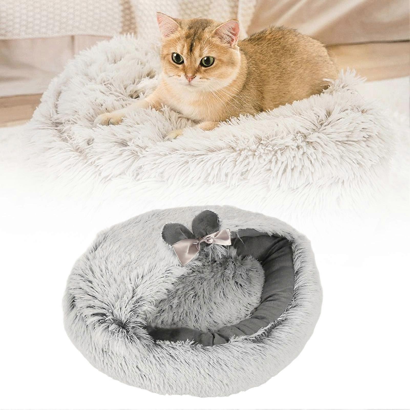 Cozy Gray Rabbit Cat Cave Bed L – Plush Warm All-Season Pet Nest