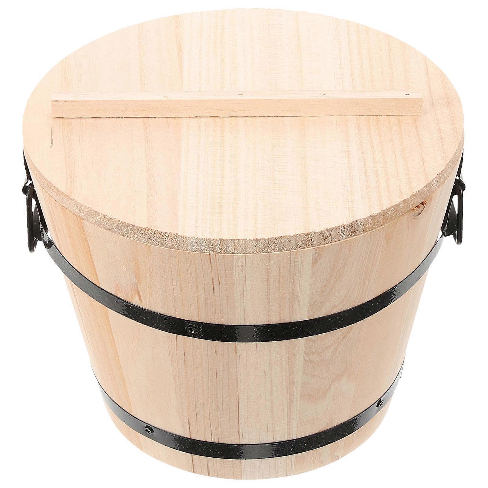 Rice Bucket Japanese Style Wooden Sushi Rice Container for Culinary Professionals Dust Protection Round 7.1X7.1X5.7in 1Set