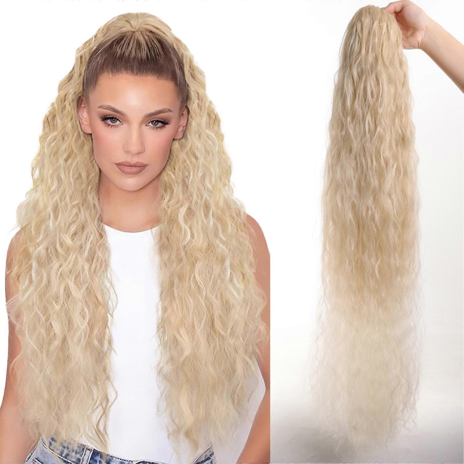 Heat Resistant Synthetic Curly Ponytail Extension with Adjustable Drawstring Invisible Hair Clip for Women Various Event Light golden
