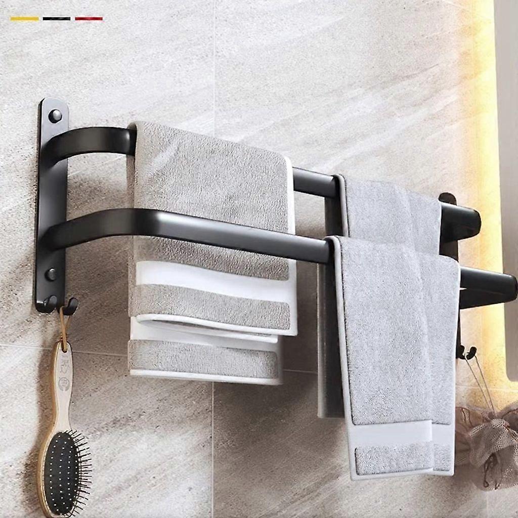 40cm towel rail made of aluminium, wall-mounted without punching towel rail, bath towel rack with 2 hooks, matt black