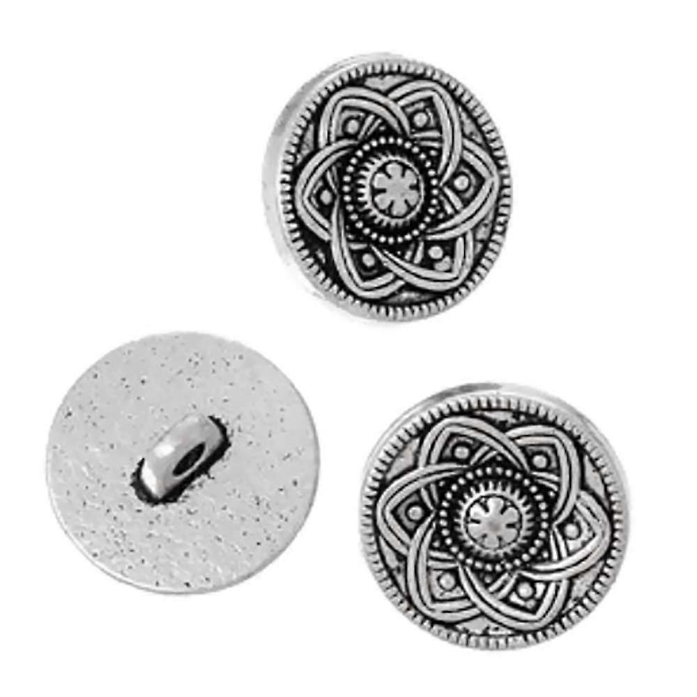 12mm Antique Silver Metal Buttons with Flower Pattern for DIY Projects - Round Shape, Crafting Supplies