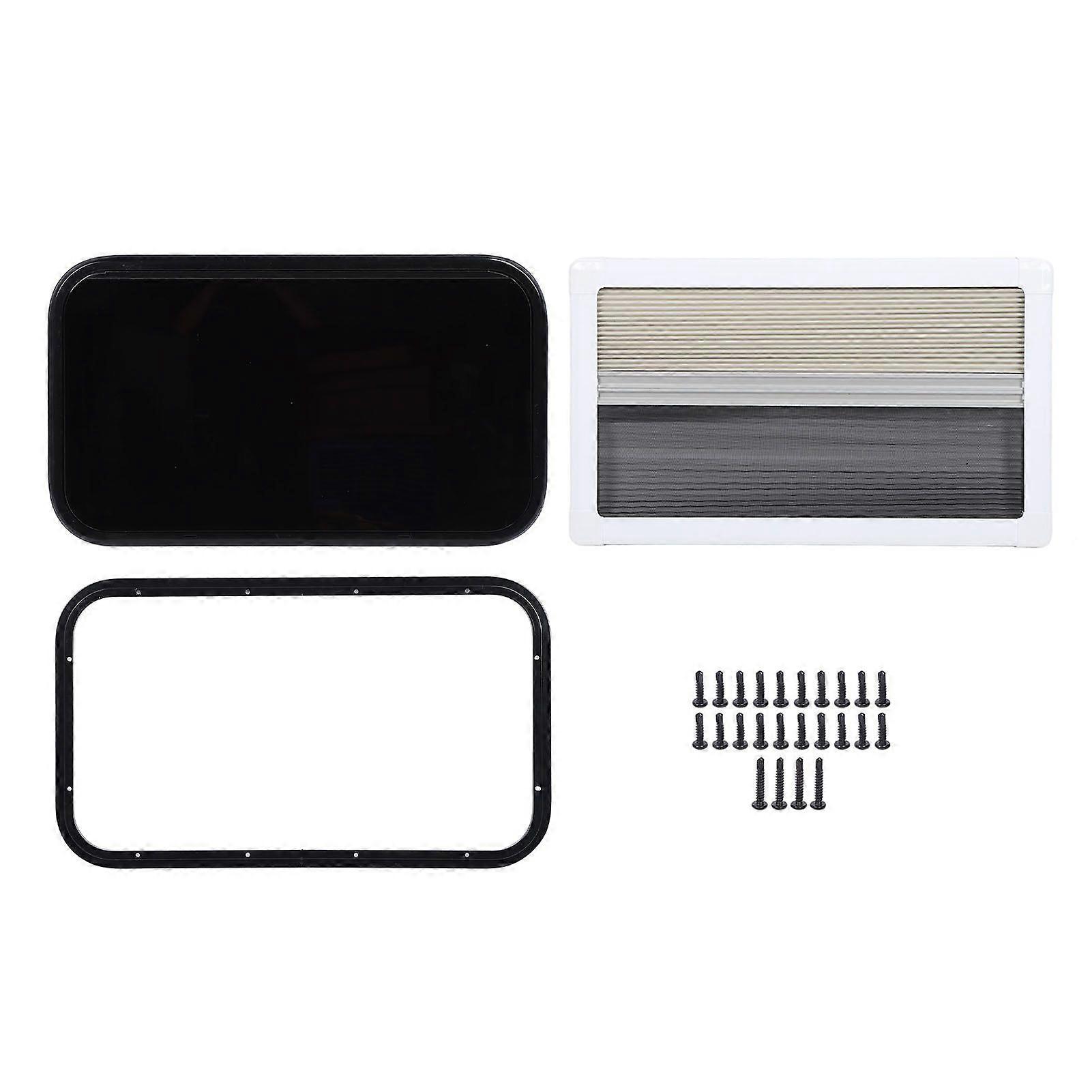 28 X 16 Inch RV Push Out Window with Support Rod Screen Sunshade Double Layer Hollow Water Resistant for Campervan Construction Vehicle MK69413